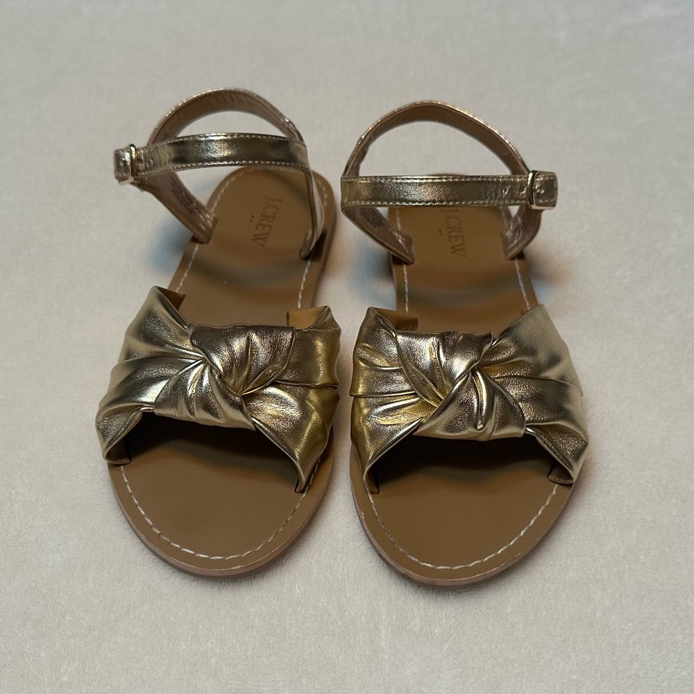 J.Crew Girls Gold Metallic Bow Sandals Size 13